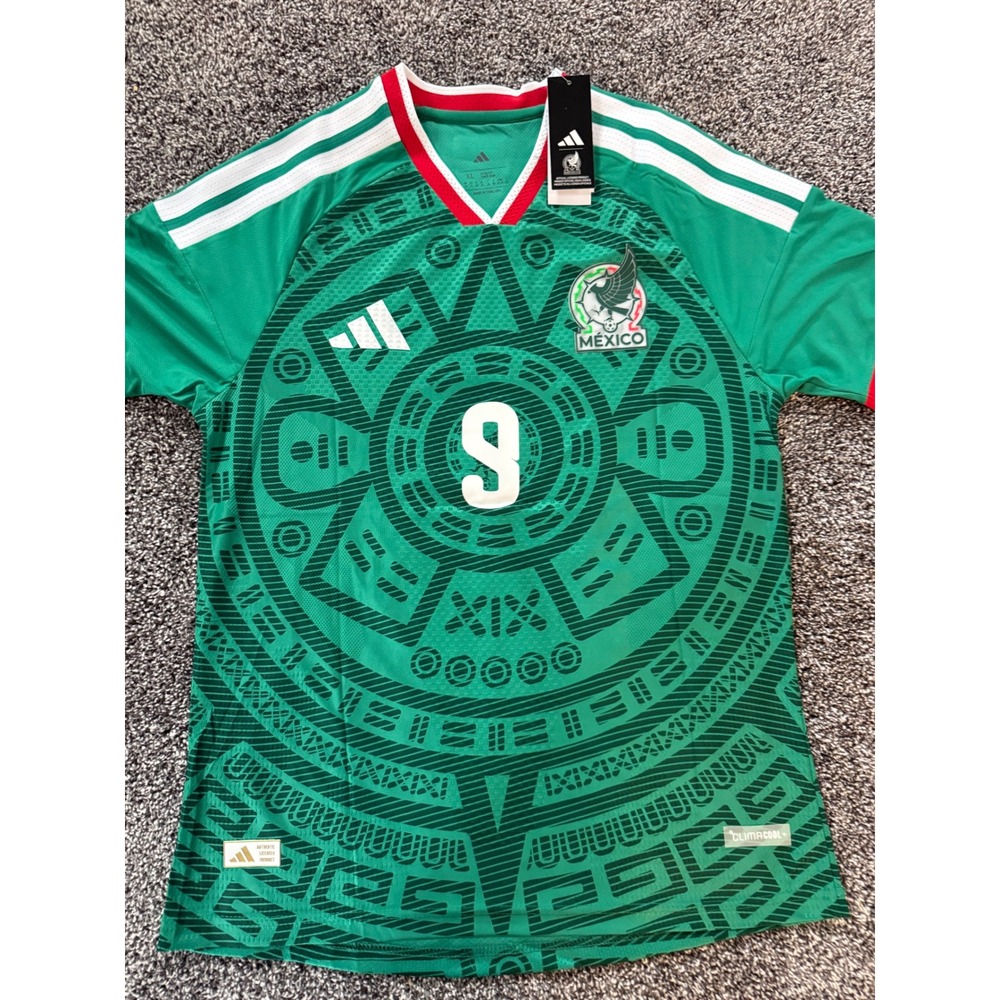Adidas Mexico National Team Raul 9 Soccer Jersey Green Aztec Print XL Slim Fit